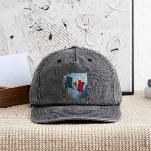 Mexican Flag in Mountain Nature Landscape - Vintage Washed Rope Cap