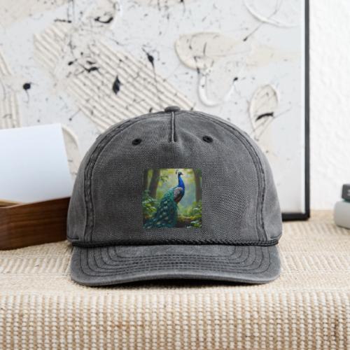 Majestic Peacock in Enchanted Forest - Vintage Washed Rope Cap