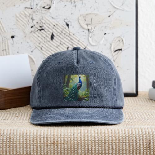 Majestic Peacock in Enchanted Forest - Vintage Washed Rope Cap