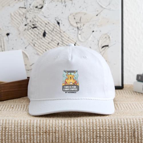 🔥 Funny Dog Meme “This Is Fine, I Have Coffee” - Vintage Washed Rope Cap