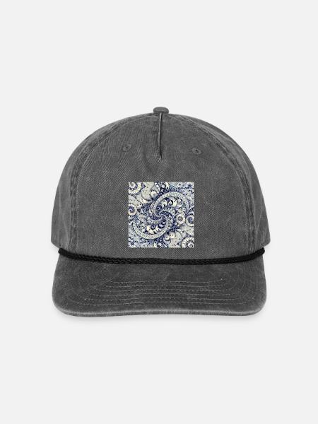 Blue Paisley Fractal Swirl - Vintage Washed Rope Cap - washed black