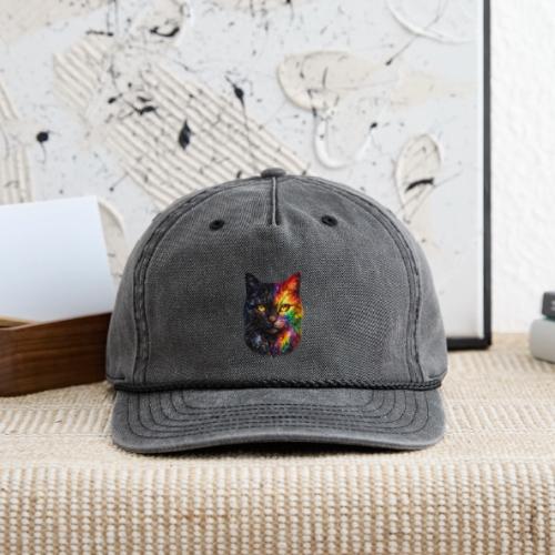 Cosmic Galaxy Rainbow Cat - Vintage Washed Rope Cap