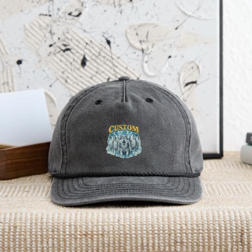 Custom Wolf Pack Howling Moon Vintage Wilderness - Vintage Washed Rope Cap