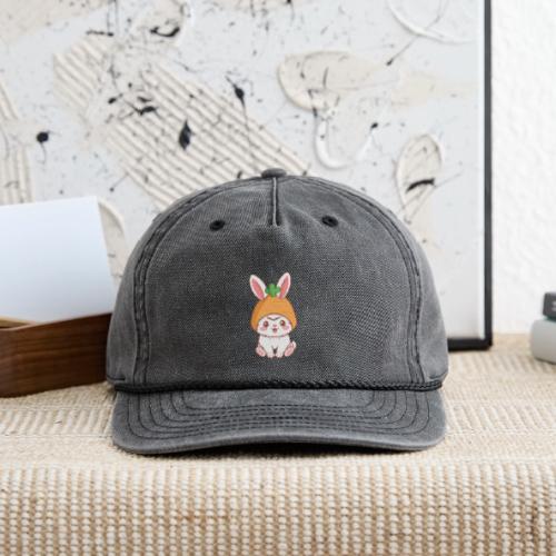 Adorable Bunny in Carrot Hat - Vintage Washed Rope Cap