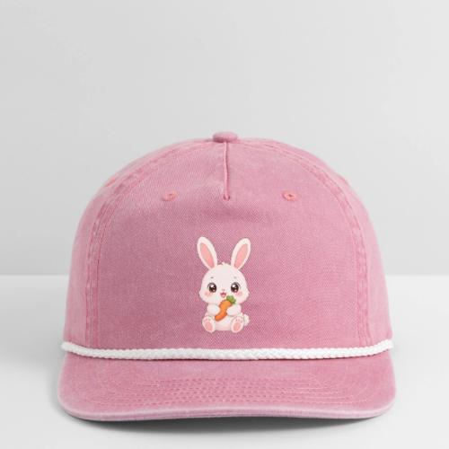 Cute Bunny Rabbit Holding Carrot – Kawaii Easter - Vintage Washed Rope Cap