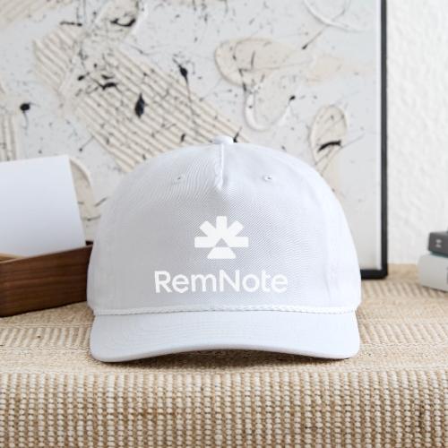 White logo with text, vertically stacked - Vintage Washed Rope Cap
