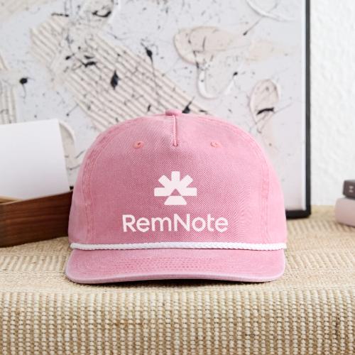 White logo with text, vertically stacked - Vintage Washed Rope Cap