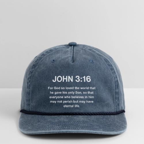 John 3:16 Christian Apparel – White - Vintage Washed Rope Cap