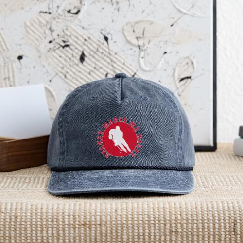 Hockey Makes Me Happy – Ice Hockey Fan Emblem - Vintage Washed Rope Cap