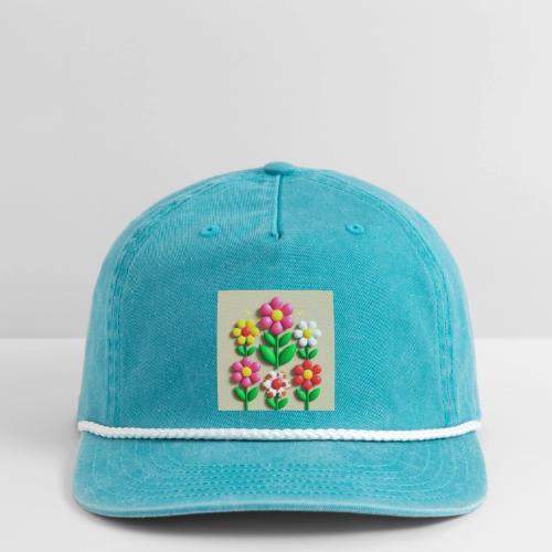 3D Flowers and Butterflies in Amber, Floral Design - Vintage Washed Rope Cap