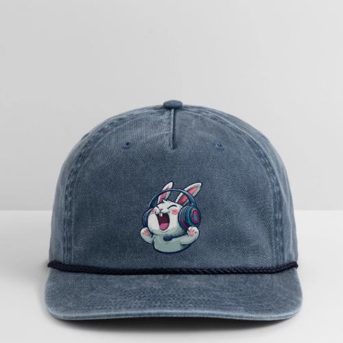 Gamer Bunny Headset Cartoon Design - Vintage Washed Rope Cap