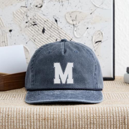 White Letter M – Varsity Alphabet Monogram - Vintage Washed Rope Cap