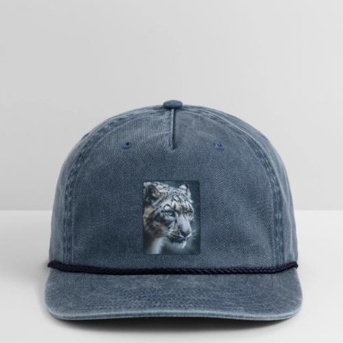 Snow Leopard Blue Eyes Design - Vintage Washed Rope Cap