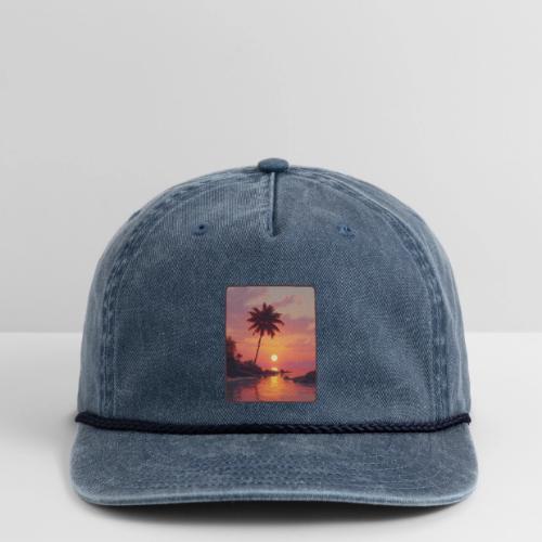 Tropical Beach Sunset Palm Design - Vintage Washed Rope Cap
