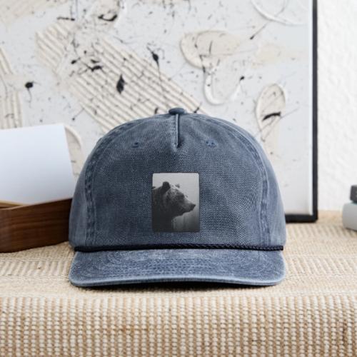 Grizzly Bear Black White Portrait Design - Vintage Washed Rope Cap