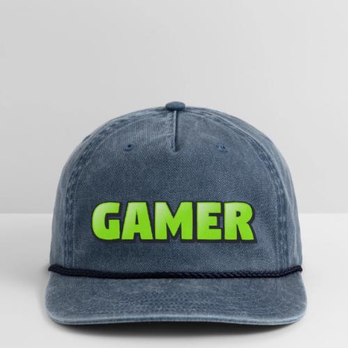 Gamer Neon Green Gaming Logo Design - Vintage Washed Rope Cap
