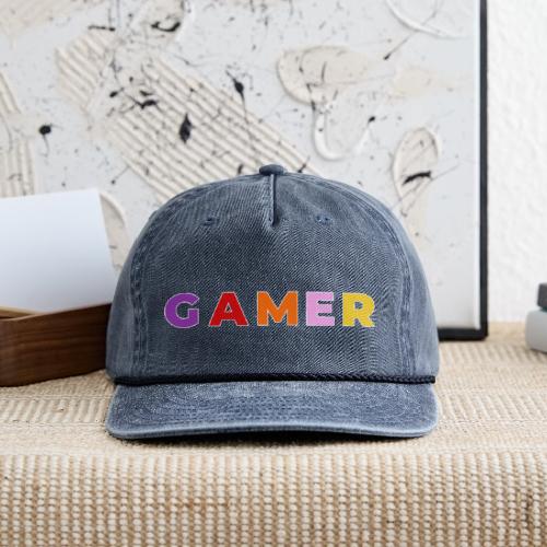 Multicolor GAMER Typography Design - Vintage Washed Rope Cap
