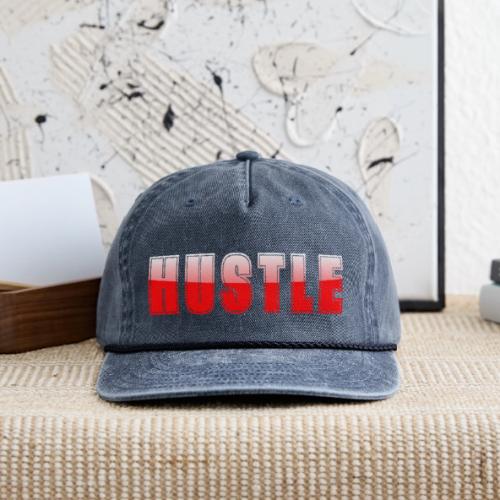 HUSTLE Bold Red Motivational Typography Design - Vintage Washed Rope Cap