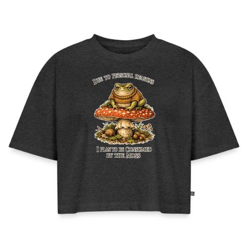 Frog Consumed by Moss Cottagecore Aesthetic - Women's Oversized Organic Cropped T-Shirt