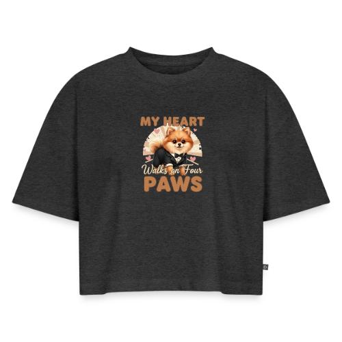 My Heart Walks on Four Paws – Pomeranian tee - Women's Oversized Organic Cropped T-Shirt