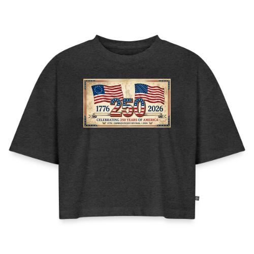 USA 250th Anniversary Flags Emblem - Women's Oversized Organic Cropped T-Shirt