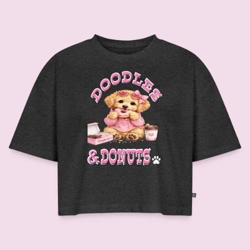 Doodles & Doughnut Cozy Dog Mom Design - Women's Oversized Organic Cropped T-Shirt