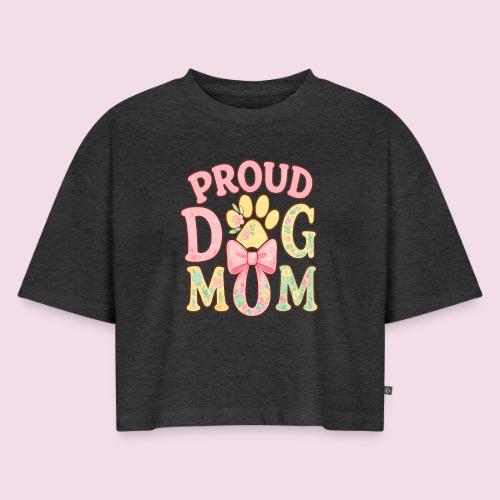 Proud Dog Mom Floral Paw Bow - Women's Oversized Organic Cropped T-Shirt