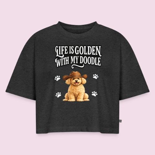 Life Is Golden With My Doodle Cowboy Goldendoodle - Women's Oversized Organic Cropped T-Shirt