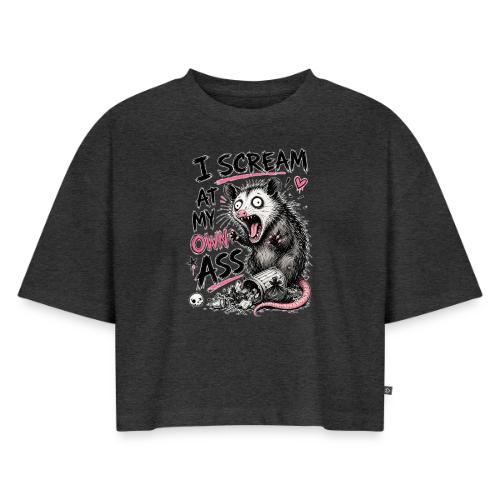 Funny Opossum Screaming Graphic Tee - Women's Oversized Organic Cropped T-Shirt