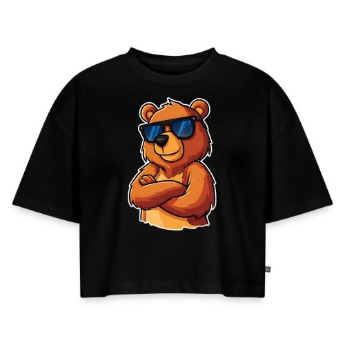 Cool Bear Sunglasses Cartoon Design - Women's Oversized Organic Cropped T-Shirt