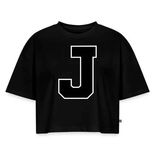 Varsity Letter J Athletic Alphabet Graphic - Women's Oversized Organic Cropped T-Shirt