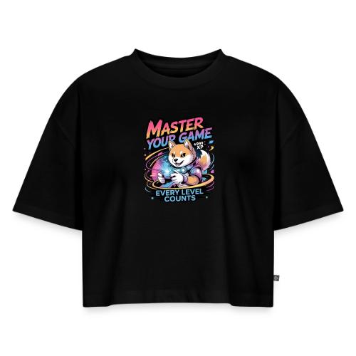 Cute Gamer Shiba Inu Level Up - Women's Oversized Organic Cropped T-Shirt