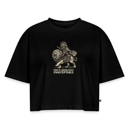 Funny Raccoon King Riding Lion Vintage Meme Art - Women's Oversized Organic Cropped T-Shirt