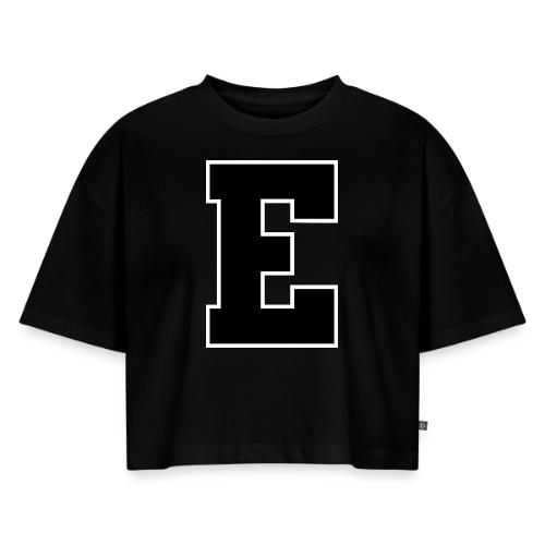 Varsity Letter E Collegiate Font Graphic - Women's Oversized Organic Cropped T-Shirt
