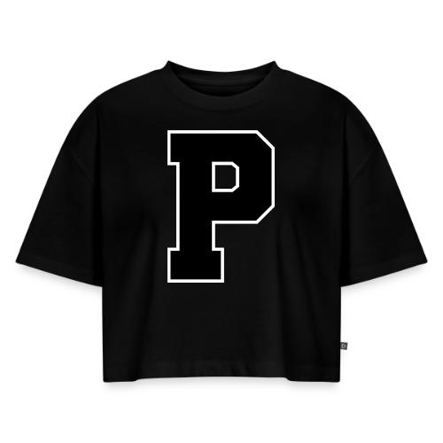 Varsity Letter P Athletic Alphabet Design - Women's Oversized Organic Cropped T-Shirt
