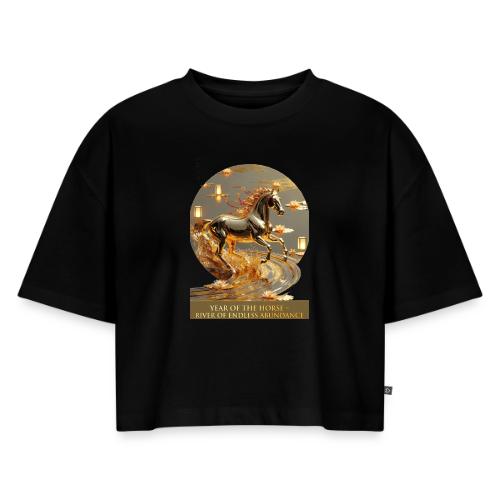 Year of the Horse Abundance T Shirt, Lunar NY Gift - Women's Oversized Organic Cropped T-Shirt