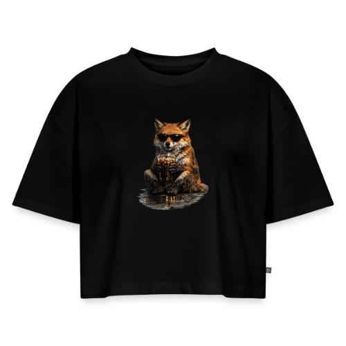 Cool Red Fox Wearing Sunglasses Drinking Coffee - Women's Oversized Organic Cropped T-Shirt