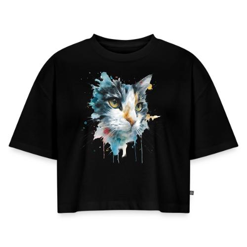 Watercolor cat face - Women's Oversized Organic Cropped T-Shirt