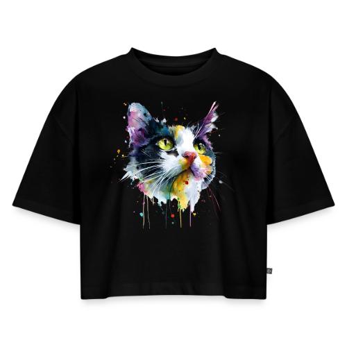 Cat: Painted Purr Expression - Women's Oversized Organic Cropped T-Shirt