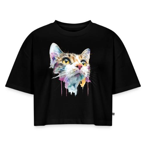 Chromatic Cat Splash - Women's Oversized Organic Cropped T-Shirt