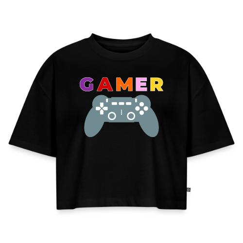 Colorful Gamer Controller Graphic - Women's Oversized Organic Cropped T-Shirt