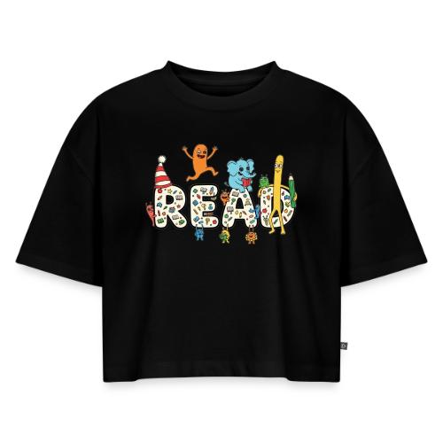 Whimsical READ Kids Cartoon - Women's Oversized Organic Cropped T-Shirt