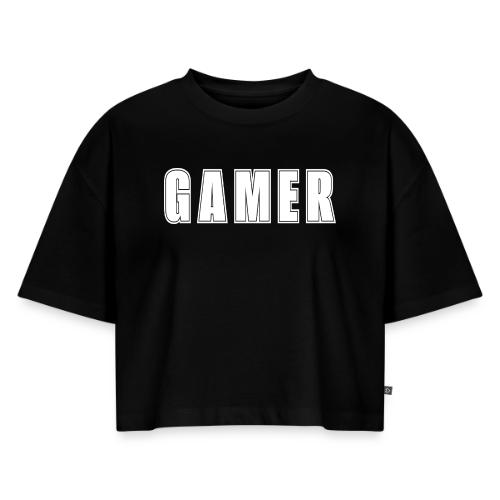 Gamer Collegiate White Text Design - Women's Oversized Organic Cropped T-Shirt