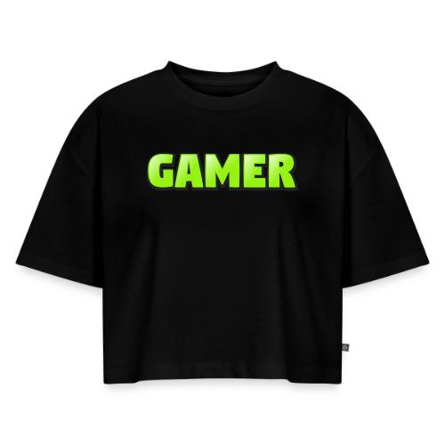 Gamer Neon Green Gaming Logo Design - Women's Oversized Organic Cropped T-Shirt