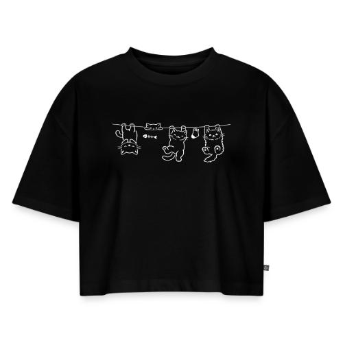 Minimalist Hanging Cats Line Art - Cute Kittens - Women's Oversized Organic Cropped T-Shirt