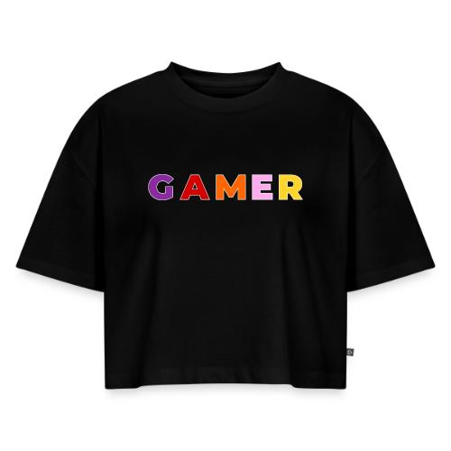 Multicolor GAMER Typography Design - Women's Oversized Organic Cropped T-Shirt
