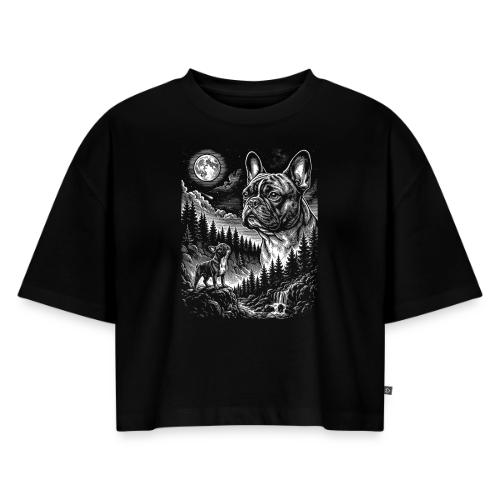 Vintage French Bulldog Moon Howling Tee - Women's Oversized Organic Cropped T-Shirt