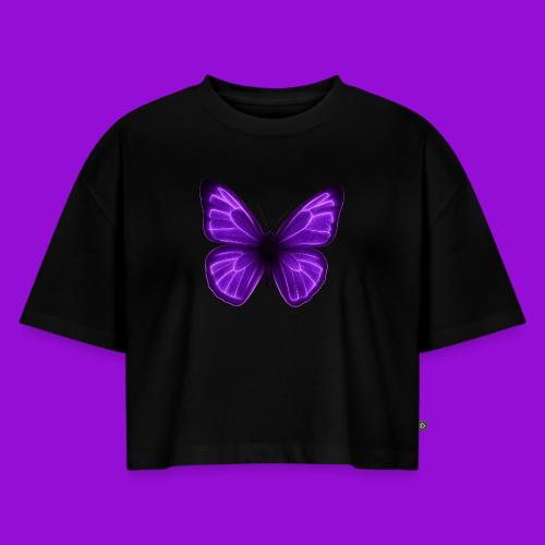 Neon Purple Butterfly - Women's Oversized Organic Cropped T-Shirt