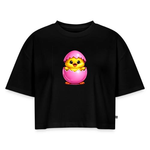 Easter Chick Pink - Women's Oversized Organic Cropped T-Shirt