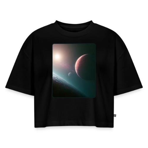 Deep Space Planet Horizon Art - Women's Oversized Organic Cropped T-Shirt
